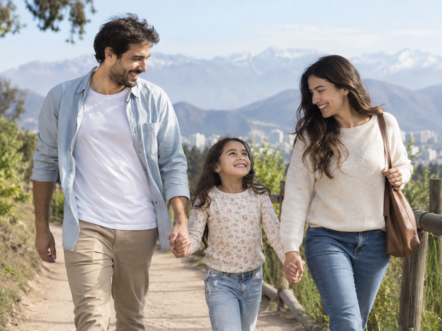 Familia caminando con una sensación de bienestar y tranquilidad